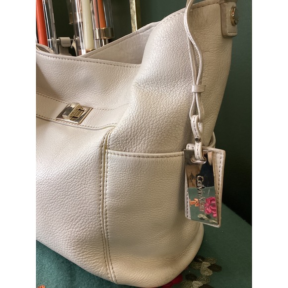 Calvin Klein White Pebbled Faux Leather with Scarf and Charm - Picture 2 of 9